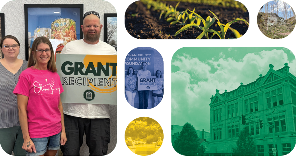 Grid of community images including an organization receiving a grant