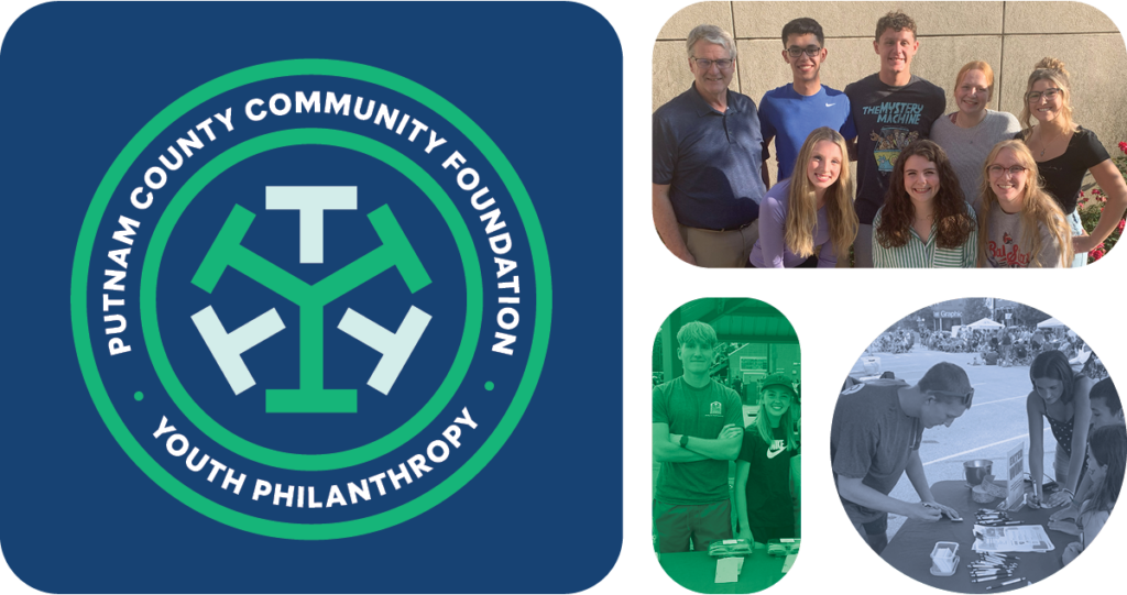 Collage of images including Youth Philanthropy badge