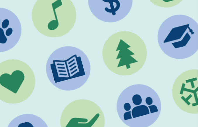 collage of community-themed icons