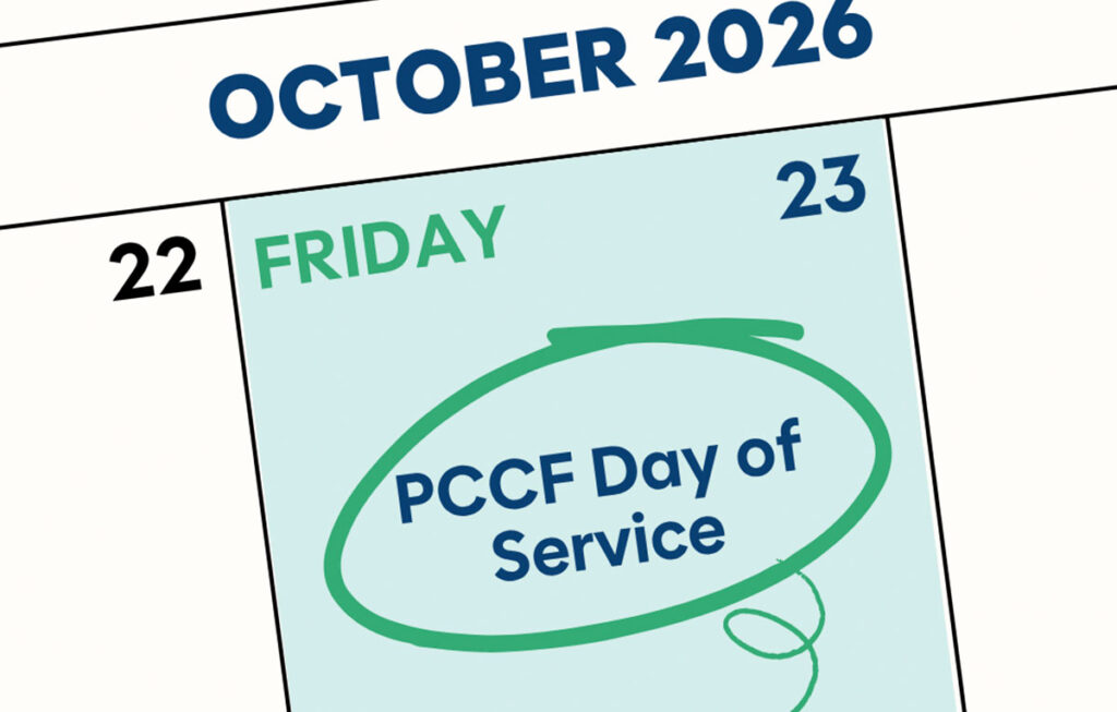 calendar illustration with Friday, October 23, 2026 circled with words PCCF Day of Service