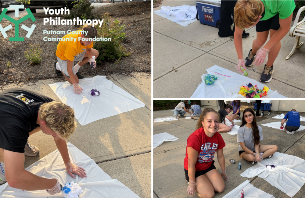 collage of youth doing tie dye